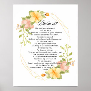 Psalm 23 Bibelschrift Yellow Floral Frame Poster