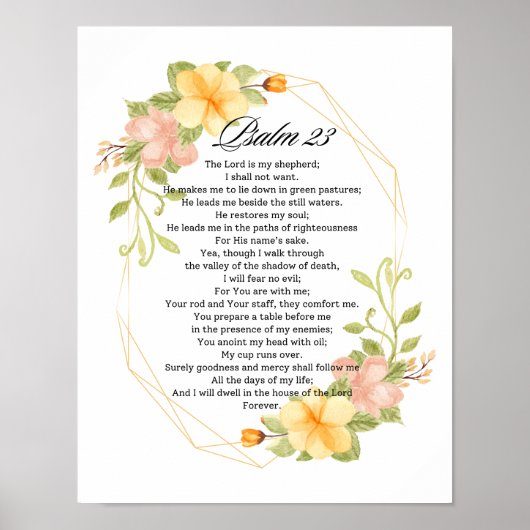 Psalm 23 Bibelschrift Yellow Floral Frame Poster (Vorne)
