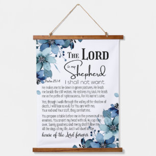 Psalm 23 Der Herr ist mein Hirte Blaue Blumen Wandteppich Mit Holzrahmen