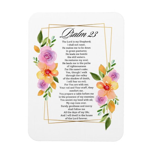 Psalm 23 Floral Geometric Frame Magnet (Vertikal)