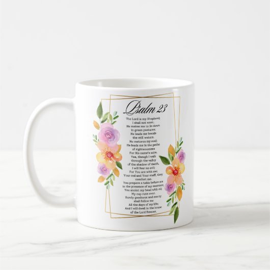 Psalm 23 Florales geometrisches Rahmenwerk Kaffeetasse (Links)
