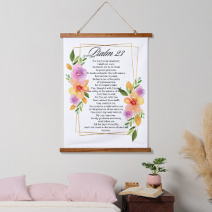 Psalm 23 Geometrische Blumenrahmen-Schrift Wandteppich Mit Holzrahmen
