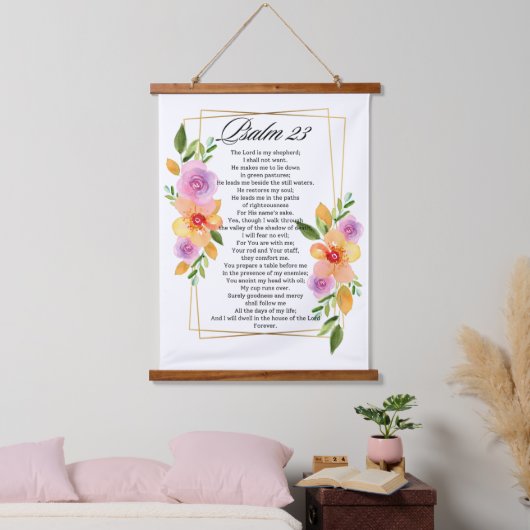 Psalm 23 Geometrische Blumenrahmen-Schrift Wandteppich Mit Holzrahmen (Schlafzimmer)