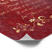 Psalm 23 Hebrew English Gold Flourish on Red Art Poster (Ecke)