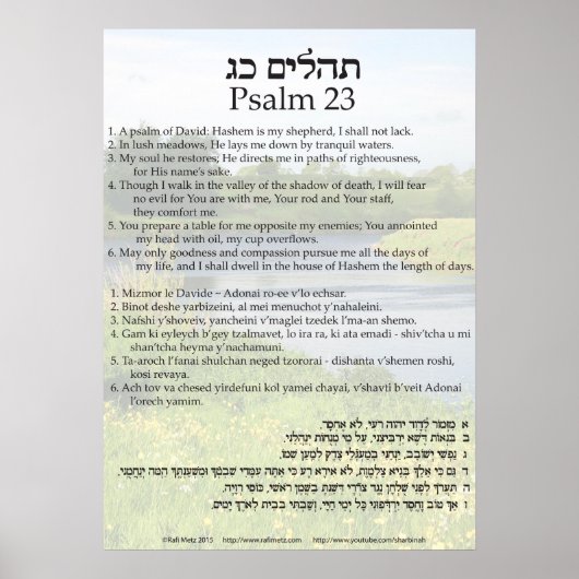 Psalm 23 in Englisch, Hebräisch und Transliteratio Poster (Vorne)