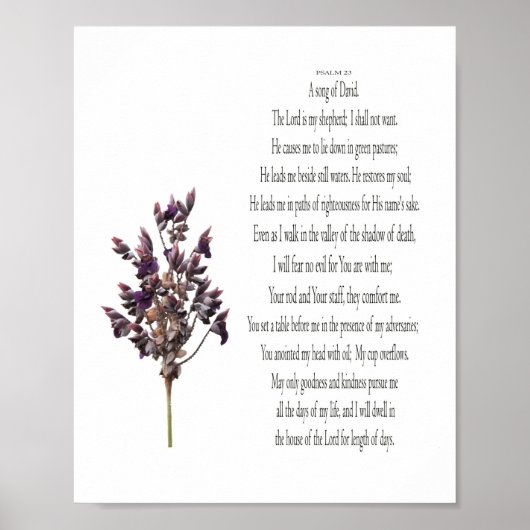 Psalm 23, Lila gelbes botanisches Poster (Matte) (Vorne)