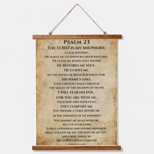Psalm 23  { NHEB version.} Wandteppich Mit Holzrahmen (Vorderseite)