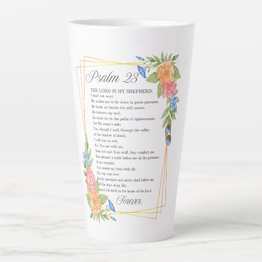 Psalm 23 NKJV Watercolor Botanical Bible Scripture Milchtasse (Vorderseite)