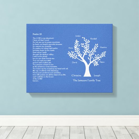 Psalm 23 NLT mit Familienbaum, Leinwanddruck (Insitu (Holzboden))