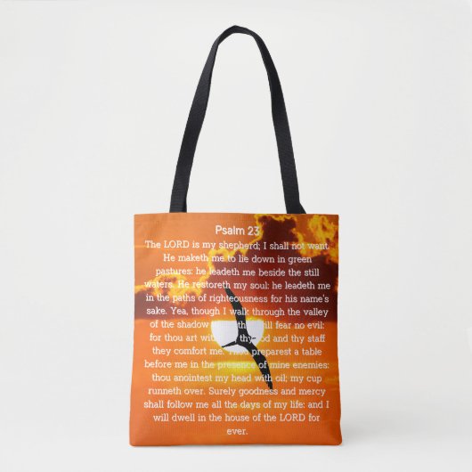 Psalm 23 Orange Sunset Seagull Tasche (Vorderseite)