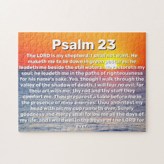 Psalm 23 Red Ocean Sunset Bible Verse Puzzle (Horizontal)
