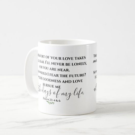 Psalm 23 Schwarz-Weiß-Bibelverse-Schrift Kaffeetasse (Vorderseite Links)