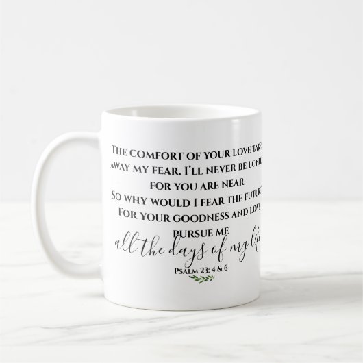 Psalm 23 Schwarz-Weiß-Bibelverse-Schrift Kaffeetasse (Links)
