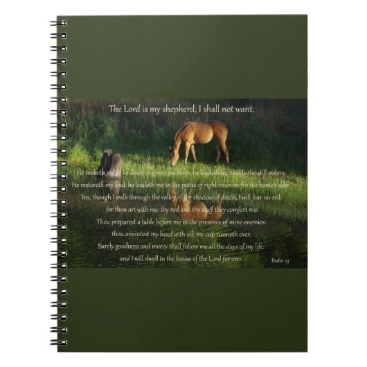 Psalm 23 Text mit Pferd neben stillem Wasser Notizblock (Vorderseite)