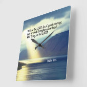 Psalm 27:14 Warten Sie auf den Sonnenuntergang der Quadratische Wanduhr (Winkel)