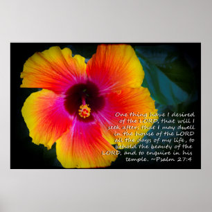 Psalm 27:4 Hibiskus auf schwarz Poster