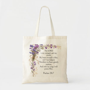 Psalm 28:7 Bibelvers, Lila Lavendel Blumen Kunst Tragetasche