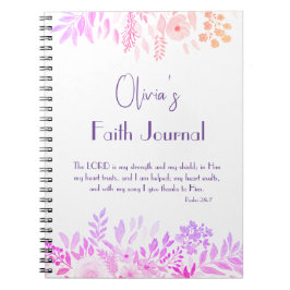 Psalm 28:7 Fröhliches Pink Lilac Floral Gebet Notizblock