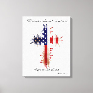 Psalm 33:12 American Flag Cross Leinwanddruck