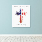 Psalm 33:12 amerikanisches Flaggenkreuz Leinwanddruck (Insitu (Holzboden))