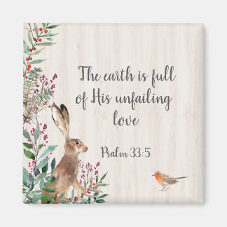 Psalm 33:5 Kaninchen, Vögel und Foliage Magnet