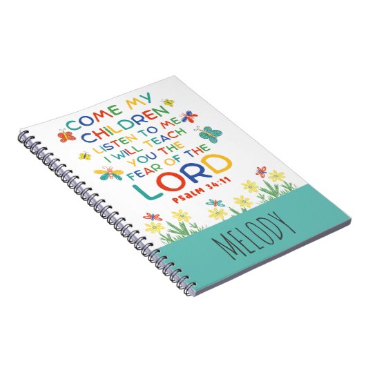 Psalm 34:11 niedliche Bibelverse für Kinder Notizblock (Rechte Seite)