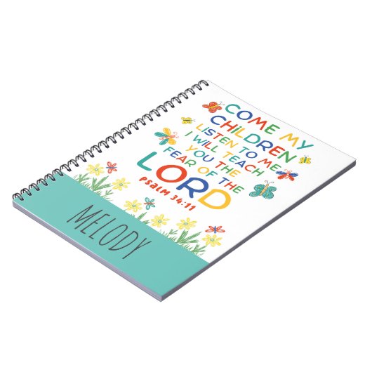 Psalm 34:11 niedliche Bibelverse für Kinder Notizblock (Linke Seite)