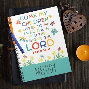 Psalm 34:11 niedliche Bibelverse für Kinder Notizblock