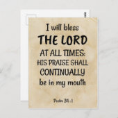 Psalm 34:1 (KJV) auf biblischem Hintergrund Postkarte (Vorne/Hinten)