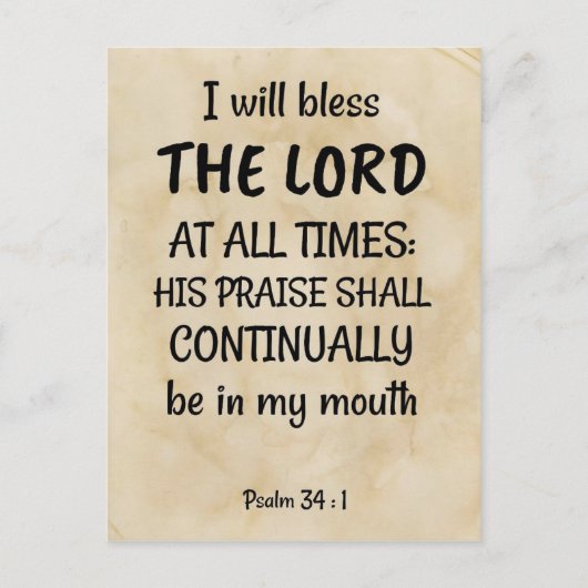 Psalm 34:1 (KJV) auf biblischem Hintergrund Postkarte (Vorderseite)