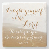 Psalm 37:4 Bibelverse, Sandy Ocean Beach Steinuntersetzer (Vorderseite)