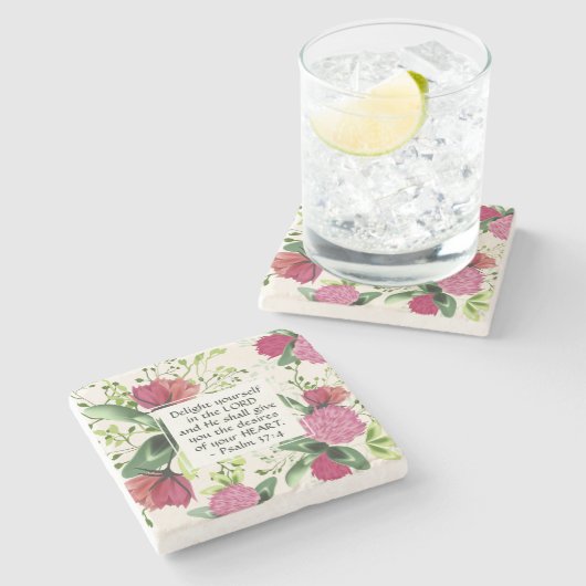 Psalm 37:4 Erfreuen Sie sich im Lord Clover Steinuntersetzer (Seitenansicht)