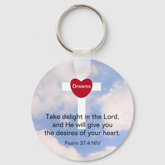 Psalm 37:4 Nehmen Sie Freude im Lord Blue Sky Schlüsselanhänger (Vorderseite)