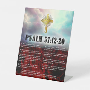 Psalm 37 Verse 12 Thru 20 Golden Christlich Cross Sockelschild