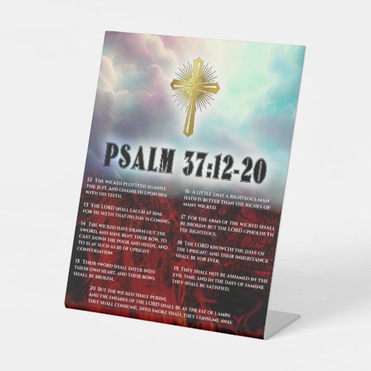 Psalm 37 Verse 12 Thru 20 Golden Christlich Cross Sockelschild (Vorderseite)