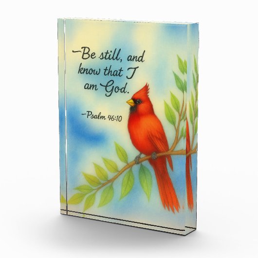 Psalm 46:10 Be Still Red Cardinal Scripture Nature Fotoblock (Rechts)