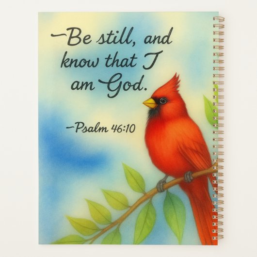 Psalm 46:10 Be Still Red Cardinal Scripture Nature Planer (Rückseite)