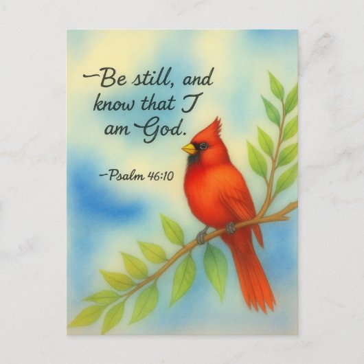 Psalm 46:10 Be Still Red Cardinal Scripture Nature Postkarte (Vorderseite)