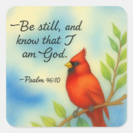 Psalm 46:10 Be Still Red Cardinal Scripture Nature Quadratischer Aufkleber
