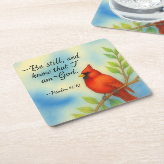 Psalm 46:10 Be Still Red Cardinal Scripture Nature Rechteckiger Pappuntersetzer (angewinkelt)