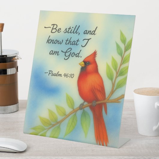 Psalm 46:10 Be Still Red Cardinal Scripture Nature Sockelschild (In Situ)