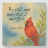 Psalm 46:10 Be Still Red Cardinal Scripture Nature Steinuntersetzer (Vorderseite)