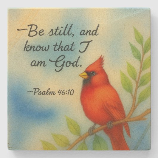 Psalm 46:10 Be Still Red Cardinal Scripture Nature Steinuntersetzer (Vorderseite)