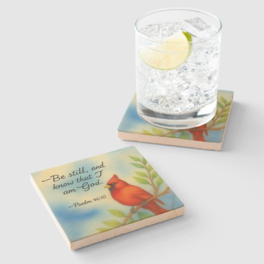 Psalm 46:10 Be Still Red Cardinal Scripture Nature Steinuntersetzer (Seitenansicht)