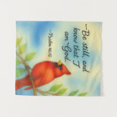 Psalm 46:10 Be Still Red Cardinal Scripture Nature Wandteppich (Vorderseite (Horizontal))