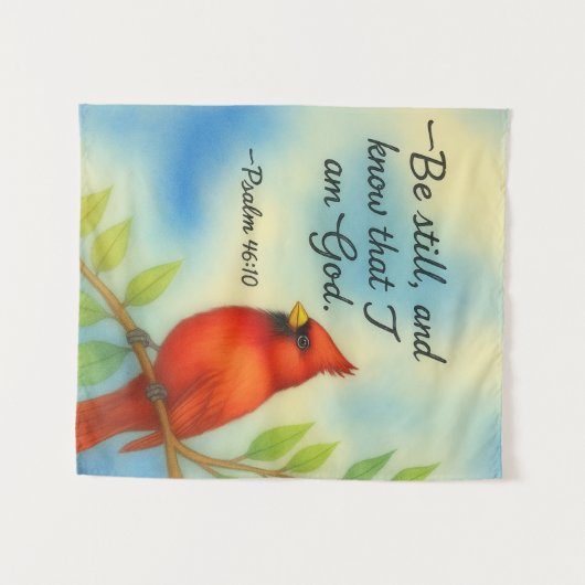 Psalm 46:10 Be Still Red Cardinal Scripture Nature Wandteppich (Vorderseite (Horizontal))