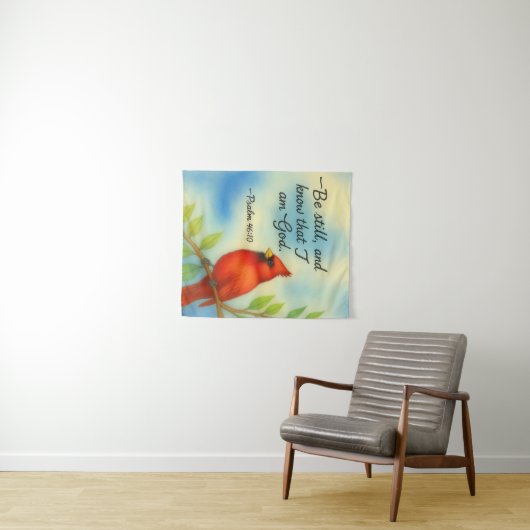 Psalm 46:10 Be Still Red Cardinal Scripture Nature Wandteppich (Beispiel (Horizontal))