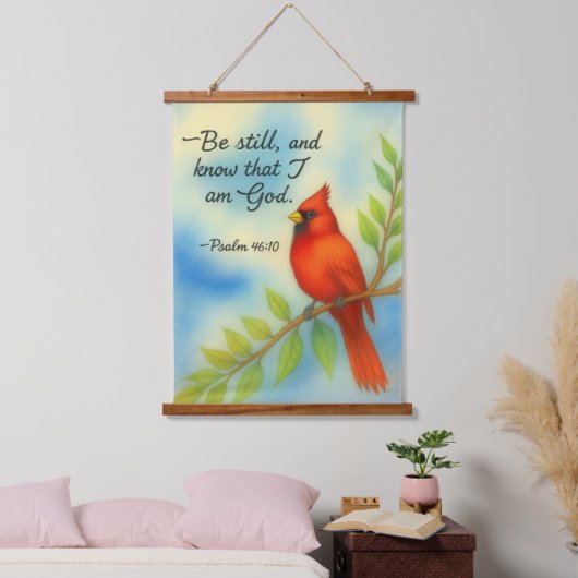Psalm 46:10 Be Still Red Cardinal Scripture Nature Wandteppich Mit Holzrahmen (Schlafzimmer)