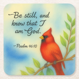 Psalm 46:10 Sei still Roter Kardinal Schrift Natur Rechteckiger Pappuntersetzer