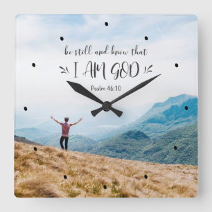 Psalm 46:10 Seid still und wisst, dass ich GOTT-Bi Quadratische Wanduhr